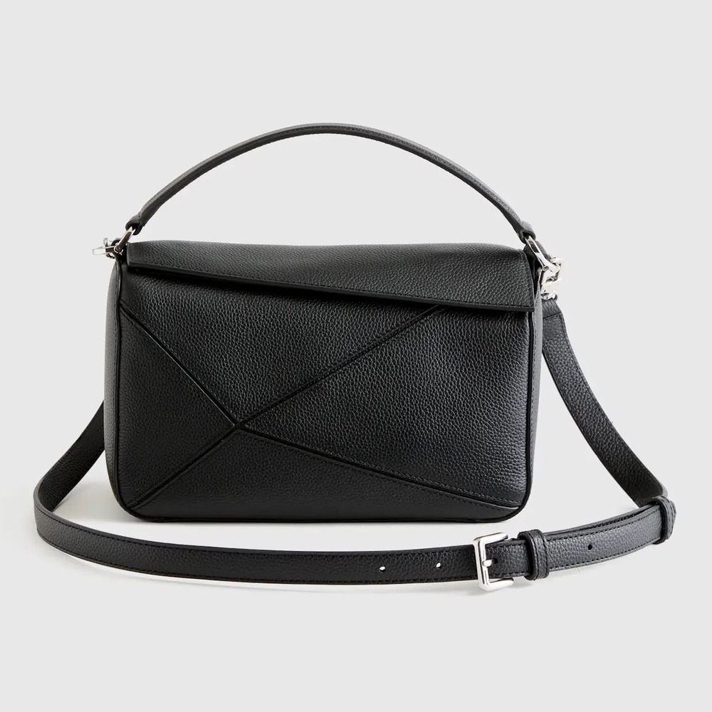 Quince Italian Leather Like New Sabine Shoulder Bag Black Pebbled Handbag